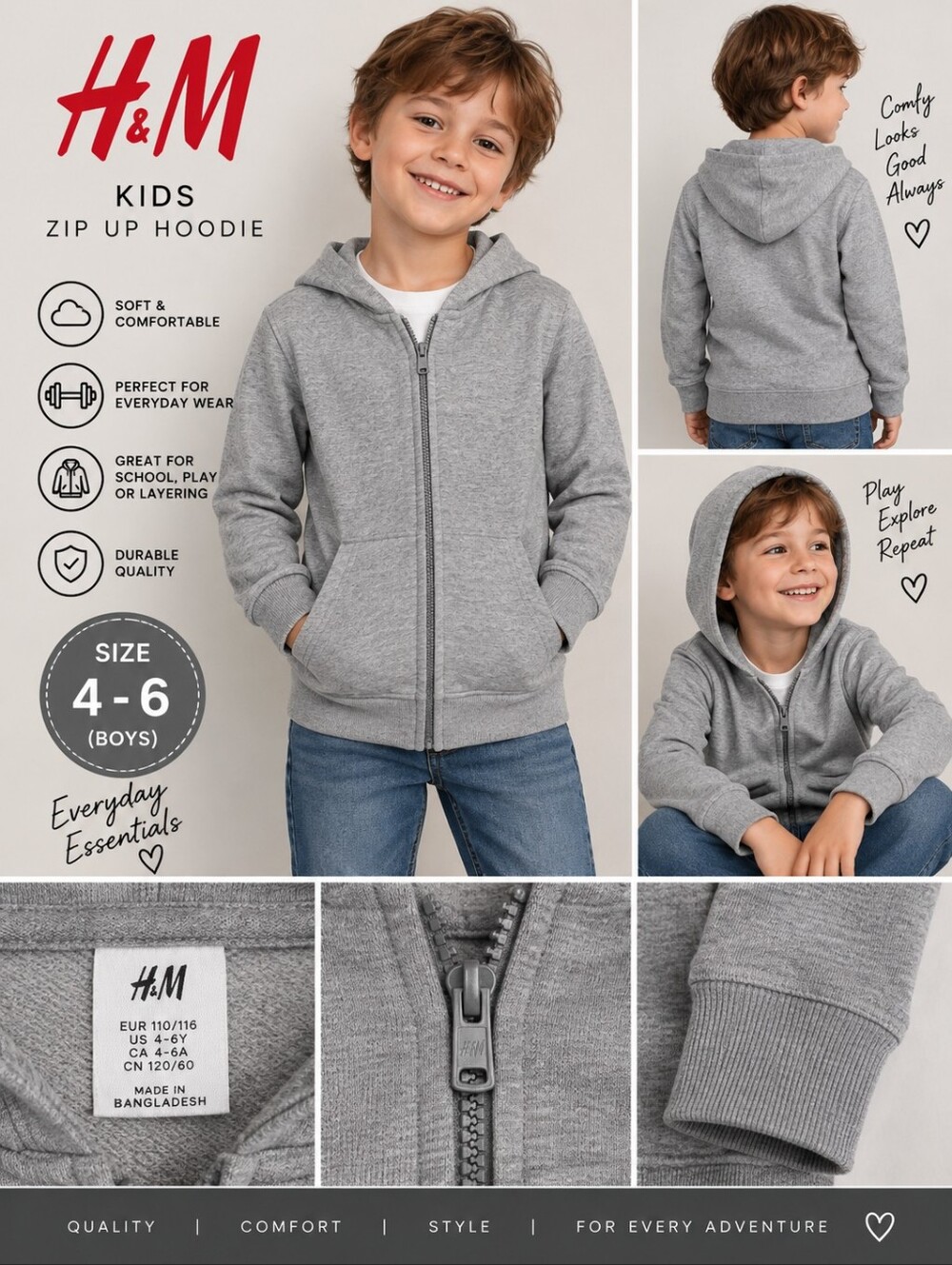 H&M boys size 4-6 grey zip up jackets #W04